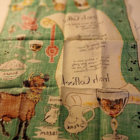 Vintage Irish All Pure Linen Tea Towel Irish Coffee Recipe Fast Colours Not Used - Picture 9 of 9